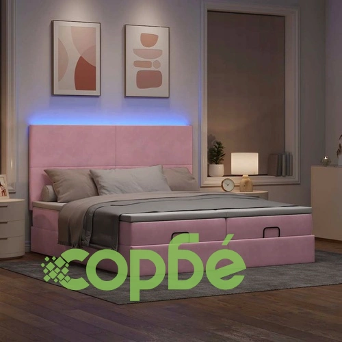 Османска легло с матраци и LED, розово, 160x200 см, кадифе ➤ топ цена ➤ sorbe.bg