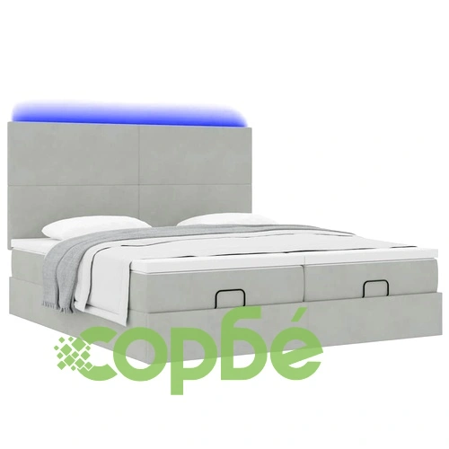 Османска легло с матраци и LED, светлосиво, 180x200 см, кадифе ➤ топ цена ➤ sorbe.bg