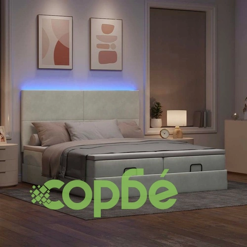 Османска легло с матраци и LED, светлосиво, 200x200 см, кадифе ➤ топ цена ➤ sorbe.bg