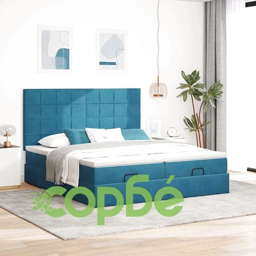 Османска легло с матраци и LED, тъмносиньо, 160x200 см, кадифе ➤ топ цена ➤ sorbe.bg
