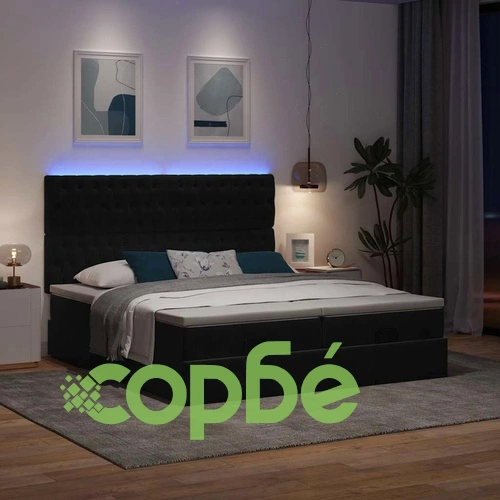 Османска легло с матраци и LED, черно, 160x200 см, кадифе ➤ топ цена ➤ sorbe.bg