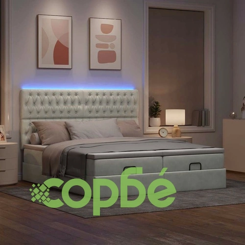 Османска легло с матраци и LED, светлосиво, 180x200 см, кадифе ➤ топ цена ➤ sorbe.bg