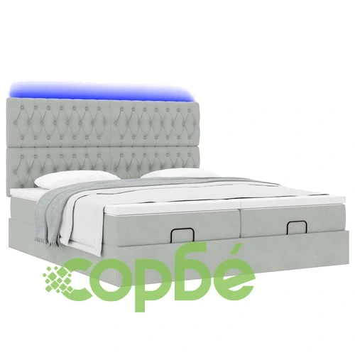 Османска легло с матраци и LED, светлосиво, 180x200 см, кадифе ➤ топ цена ➤ sorbe.bg