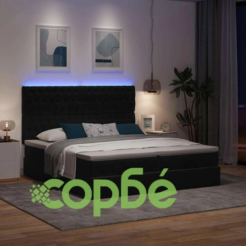 Османска легло с матраци и LED, черно, 180x200 см, кадифе ➤ топ цена ➤ sorbe.bg