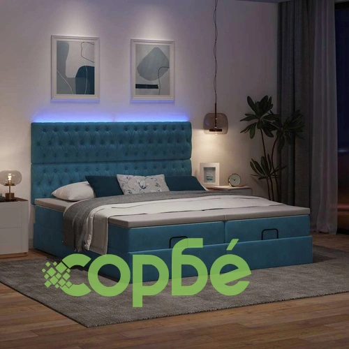 Османска легло с матраци и LED, тъмносиньо, 180x200 см, кадифе ➤ топ цена ➤ sorbe.bg