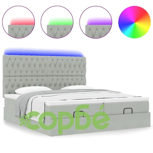 Османска легло с матраци и LED, светлосиво, 200x200 см, кадифе ➤ топ цена ➤ sorbe.bg