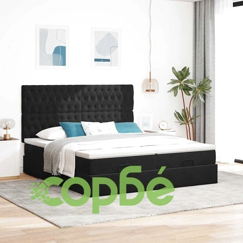 Османска легло с матраци и LED, черно, 200x200 см, кадифе ➤ топ цена ➤ sorbe.bg