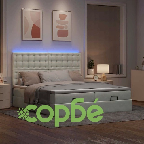 Османска легло с матраци и LED, светлосиво, 160x200 см, кадифе ➤ топ цена ➤ sorbe.bg