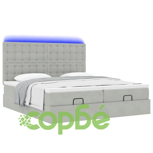 Османска легло с матраци и LED, светлосиво, 160x200 см, кадифе ➤ топ цена ➤ sorbe.bg