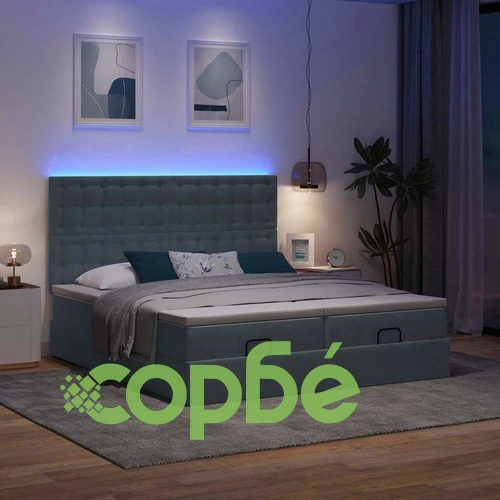 Османска легло с матраци и LED, тъмносиво, 180x200 см, кадифе ➤ топ цена ➤ sorbe.bg