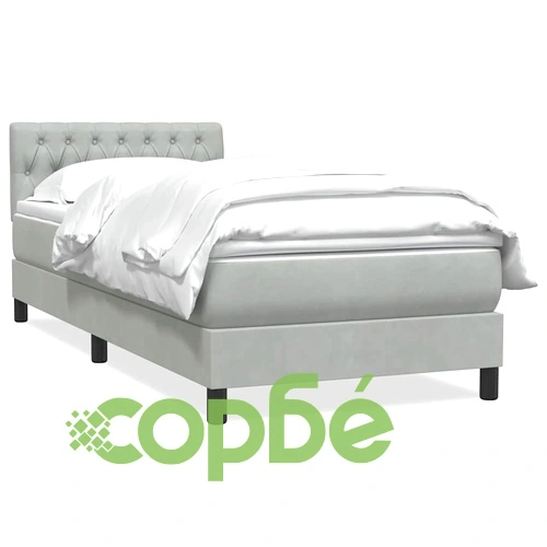 Боксспринг легло с матрак, светлосиво, 80x210 см, кадифе ➤ топ цена ➤ sorbe.bg