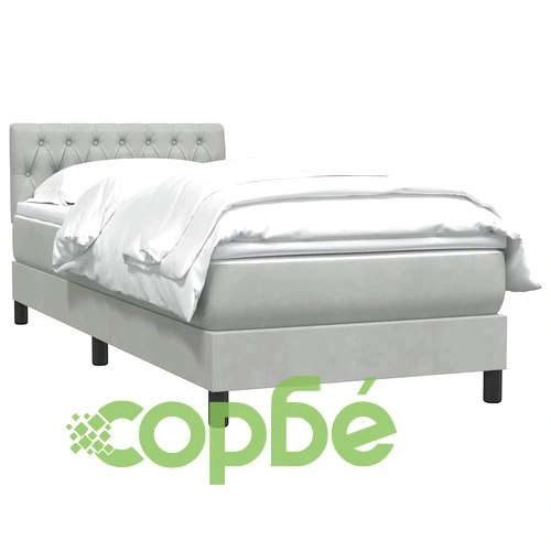 Боксспринг легло с матрак, светлосиво, 90x210 см, кадифе ➤ топ цена ➤ sorbe.bg