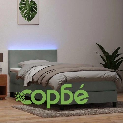 Боксспринг легло с матрак, светлосиво, 80x210 см, кадифе ➤ топ цена ➤ sorbe.bg