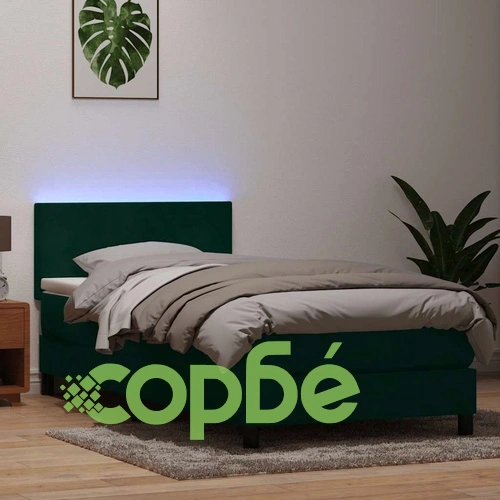 Боксспринг легло с матрак, тъмнозелено, 90x210 см, кадифе ➤ топ цена ➤ sorbe.bg