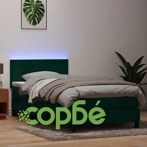 Box Spring легло с матрак Тъмнозелено 90x220 cm Кадифе ➤ топ цена ➤ sorbe.bg