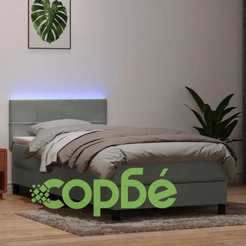 Боксспринг легло с матрак, светлосиво, 80x210 см, кадифе ➤ топ цена ➤ sorbe.bg