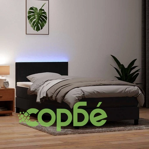 Боксспринг легло с матрак, черно, 80x210 см, кадифе ➤ топ цена ➤ sorbe.bg