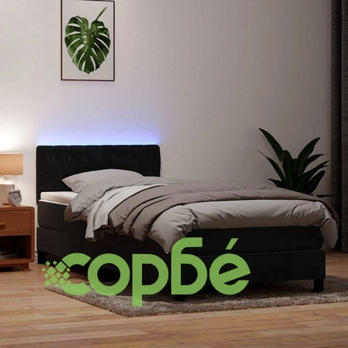 Боксспринг легло с матрак, черно, 90x210 см, кадифе ➤ топ цена ➤ sorbe.bg
