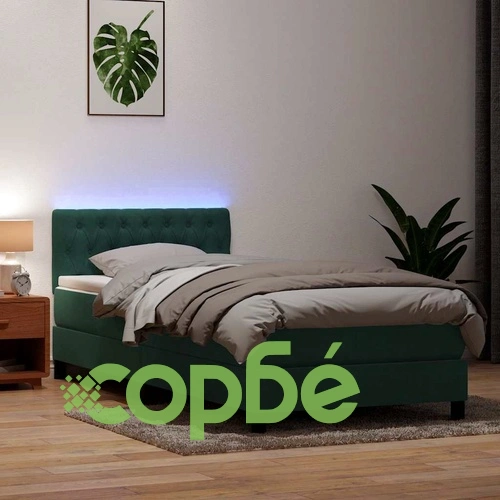 Боксспринг легло с матрак, тъмнозелено, 90x210 см, кадифе ➤ топ цена ➤ sorbe.bg