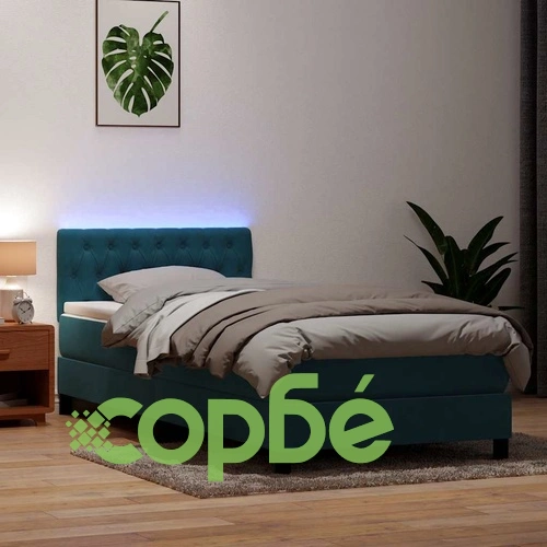 Боксспринг легло с матрак, тъмносиньо, 100x210 см, кадифе ➤ топ цена ➤ sorbe.bg