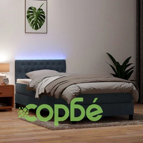 Боксспринг легло с матрак, тъмносиво, 90x220 см, кадифе ➤ топ цена ➤ sorbe.bg