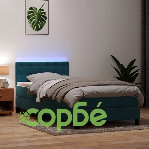 Боксспринг легло с матрак, тъмносиньо, 100x210 см, кадифе ➤ топ цена ➤ sorbe.bg