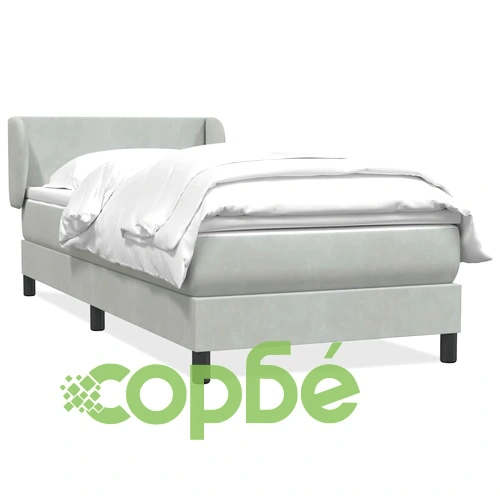 Боксспринг легло с матрак, светлосиво, 90x210 см, кадифе ➤ топ цена ➤ sorbe.bg