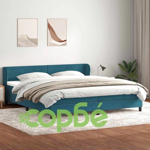 Боксспринг легло с матраци, тъмносиньо, 200x220 см, кадифе ➤ топ цена ➤ sorbe.bg