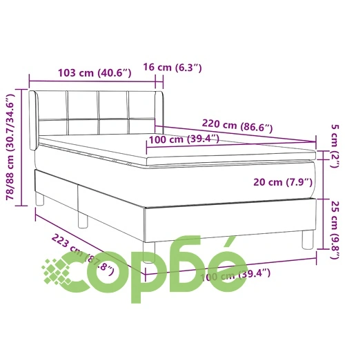 Боксспринг легло с матрак, тъмнозелено, 100x220 см, кадифе ➤ топ цена ➤ sorbe.bg