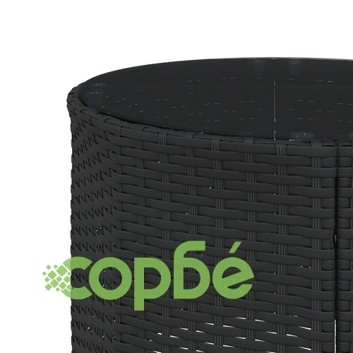 Градински диван с маса и възглавници полукръгъл черен полиратан ➤ топ цена ➤ sorbe.bg