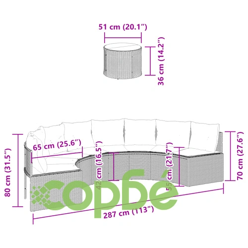 Градински диван с маса и възглавници полукръгъл черен полиратан ➤ топ цена ➤ sorbe.bg