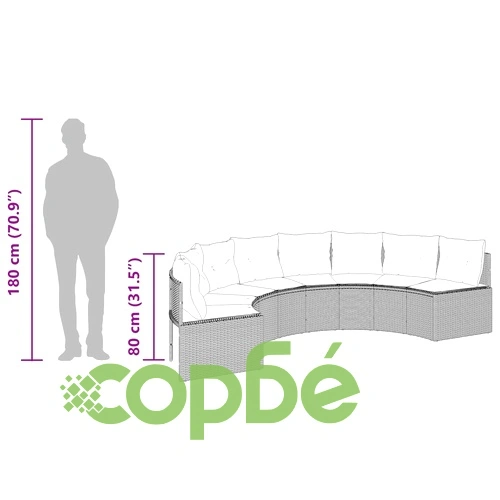 Градински диван с маса и възглавници полукръгъл черен полиратан ➤ топ цена ➤ sorbe.bg