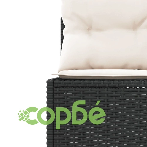 Градински диван с маса и възглавници полукръгъл черен полиратан ➤ топ цена ➤ sorbe.bg