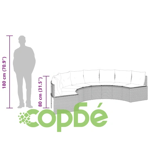 Градински диван с маса и възглавници полукръгъл черен полиратан ➤ топ цена ➤ sorbe.bg