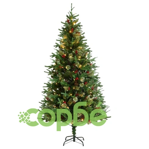Коледна елха с LED и шишарки, зелена, 195 см, PVC и PE ➤ топ цена ➤ sorbe.bg