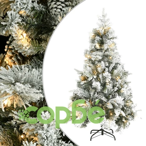Коледна елха с флокиран сняг, LED и шишарки, 120 см, PVC и PE ➤ топ цена ➤ sorbe.bg