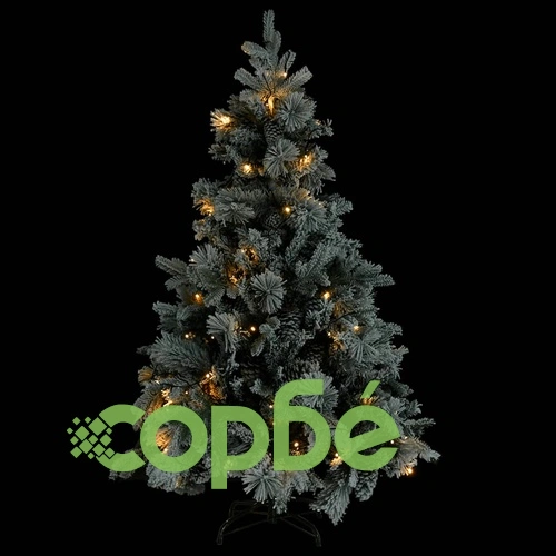 Коледна елха с флокиран сняг, LED и шишарки, 120 см, PVC и PE ➤ топ цена ➤ sorbe.bg