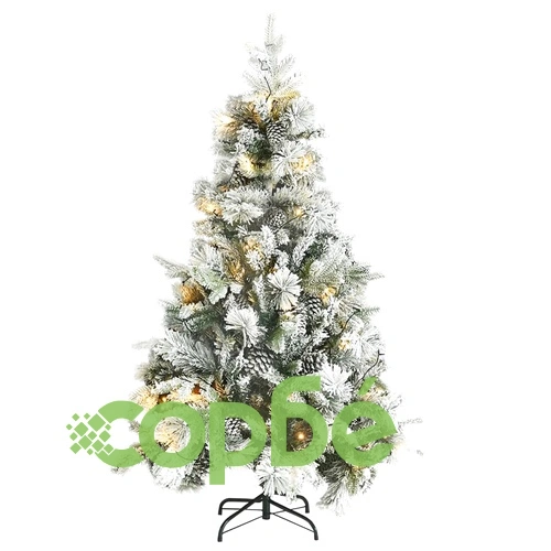 Коледна елха с флокиран сняг, LED и шишарки, 120 см, PVC и PE ➤ топ цена ➤ sorbe.bg