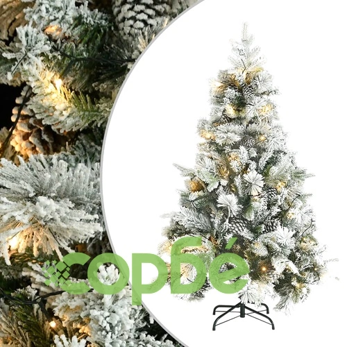 Коледна елха с флокиран сняг, LED и шишарки, 150 см, PVC и PE ➤ топ цена ➤ sorbe.bg