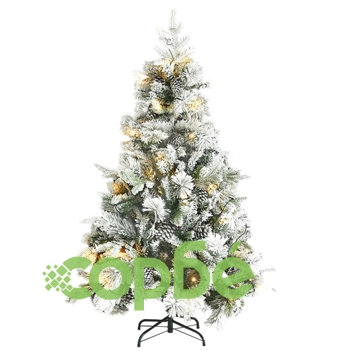 Коледна елха с флокиран сняг, LED и шишарки, 150 см, PVC и PE ➤ топ цена ➤ sorbe.bg