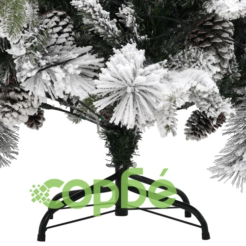 Коледна елха с флокиран сняг, LED и шишарки, 150 см, PVC и PE ➤ топ цена ➤ sorbe.bg