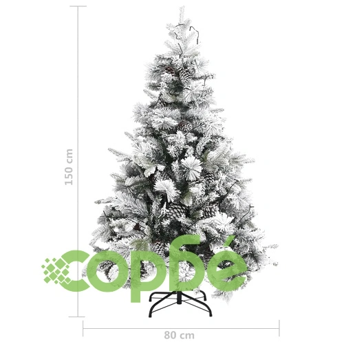 Коледна елха с флокиран сняг, LED и шишарки, 150 см, PVC и PE ➤ топ цена ➤ sorbe.bg