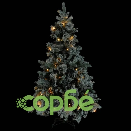 Коледна елха с флокиран сняг, LED и шишарки, 195 см, PVC и PE ➤ топ цена ➤ sorbe.bg