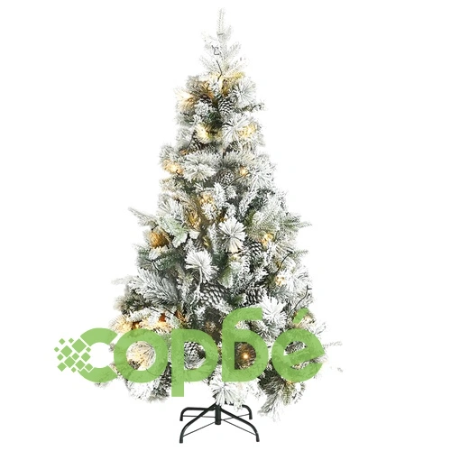 Коледна елха с флокиран сняг, LED и шишарки, 195 см, PVC и PE ➤ топ цена ➤ sorbe.bg