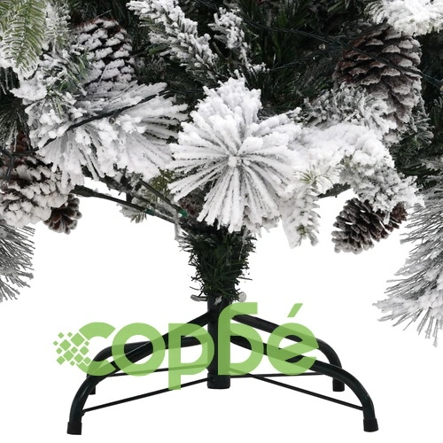 Коледна елха с флокиран сняг, LED и шишарки, 195 см, PVC и PE ➤ топ цена ➤ sorbe.bg