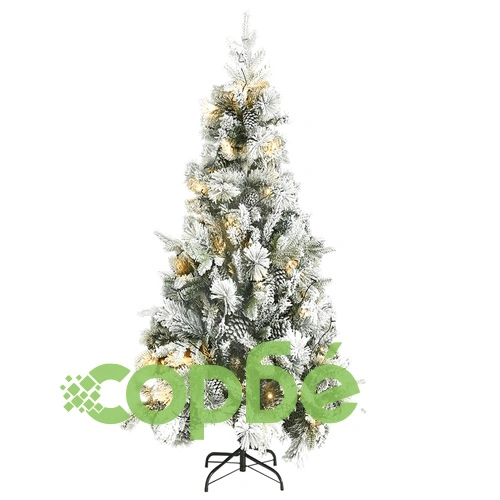 Коледна елха с флокиран сняг, LED и шишарки, 225 см, PVC и PE ➤ топ цена ➤ sorbe.bg