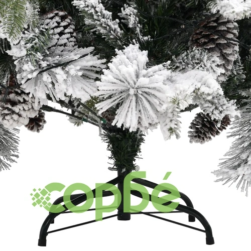 Коледна елха с флокиран сняг, LED и шишарки, 225 см, PVC и PE ➤ топ цена ➤ sorbe.bg