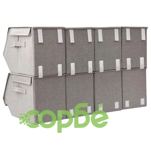 Стифиращи кутии за съхранение с капак комплект от 8 бр плат сив ➤ топ цена ➤ sorbe.bg