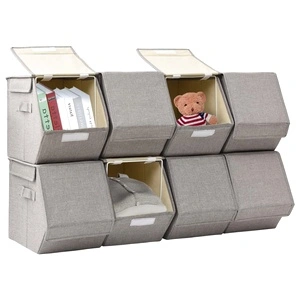 Стифиращи кутии за съхранение с капак комплект от 8 бр плат сив