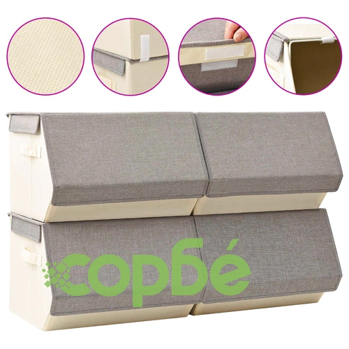 Стифиращи кутии за съхранение с капак 4 бр плат сив и кремав ➤ топ цена ➤ sorbe.bg